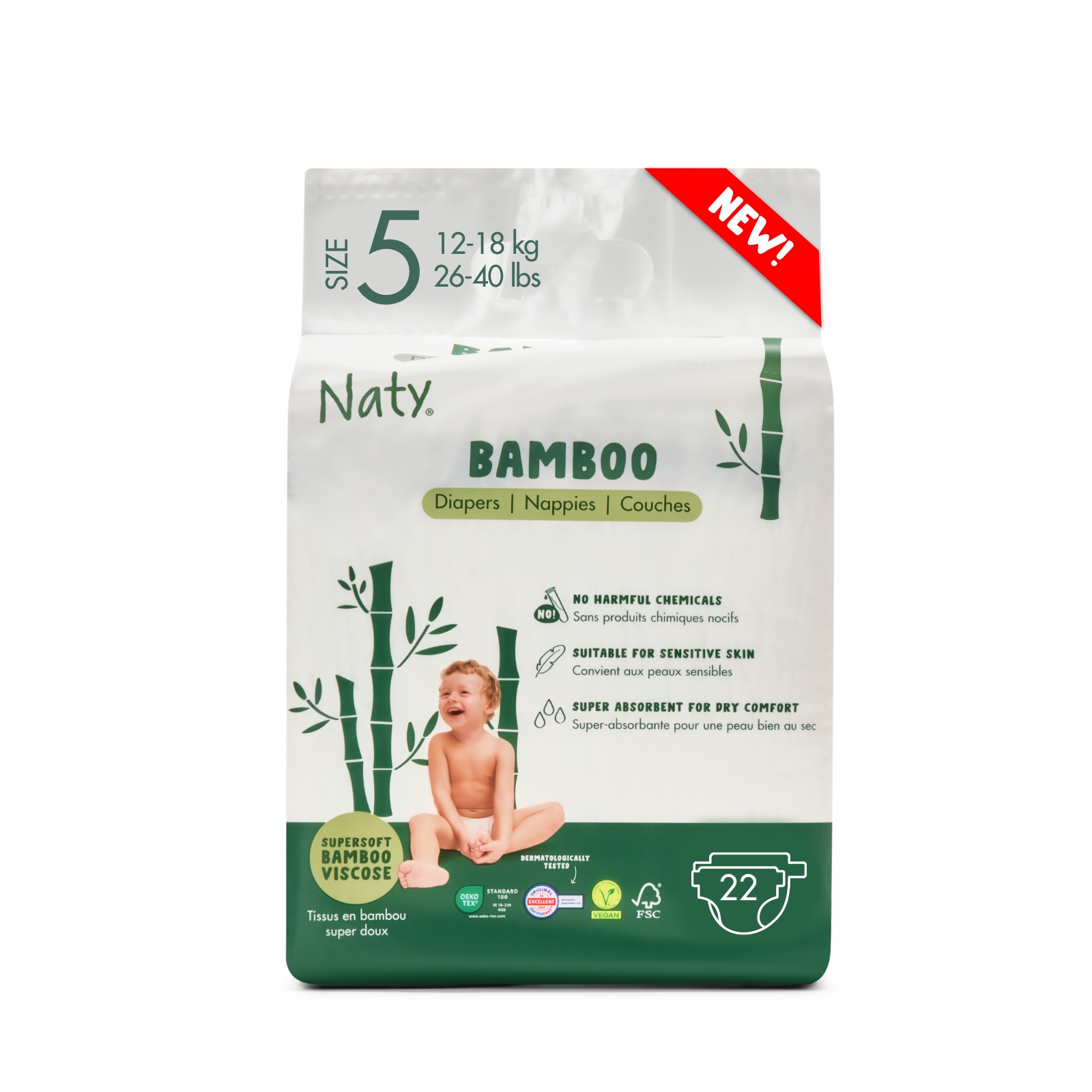 22 x Bamboo viscose diapers (Size5), , grid, Eco by Naty
